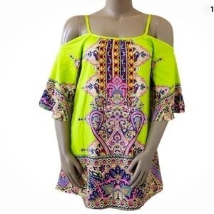 Mini Dress Womens Small swim coverup Tunic Top Cold Shoulder retro BOHO